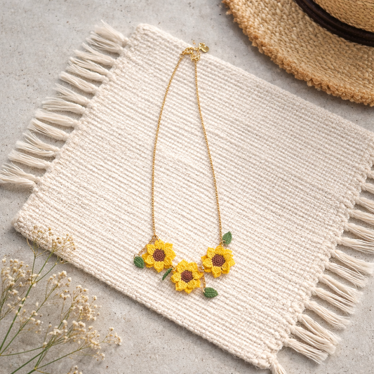 Handmade crochet sunflower necklace