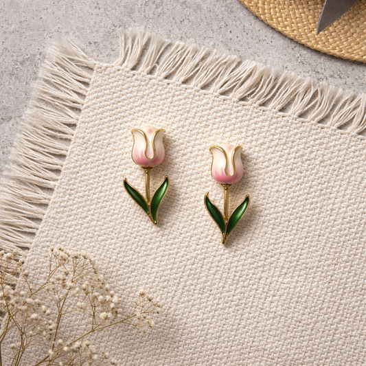 White tulip earring