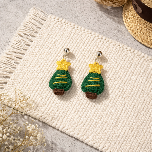 Handmade Crochet Christmas tree earring