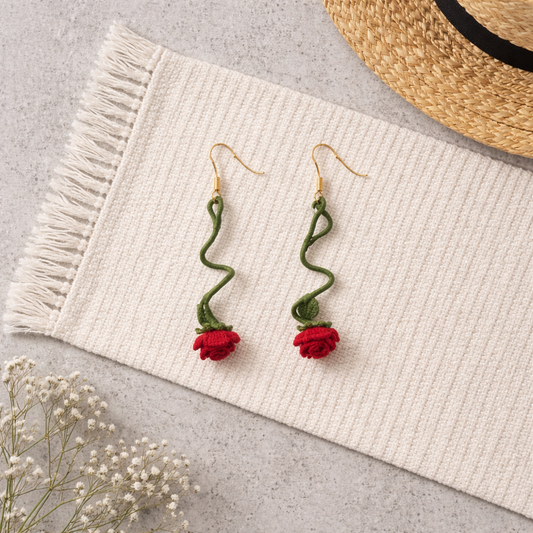 Handmade crochet rose earring