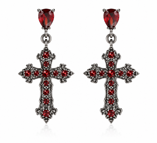 Ruby Red Cross Earring