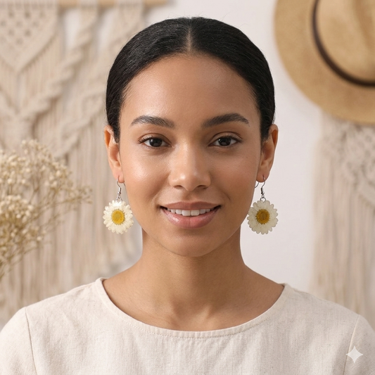 Handmade white daisy real flower earring
