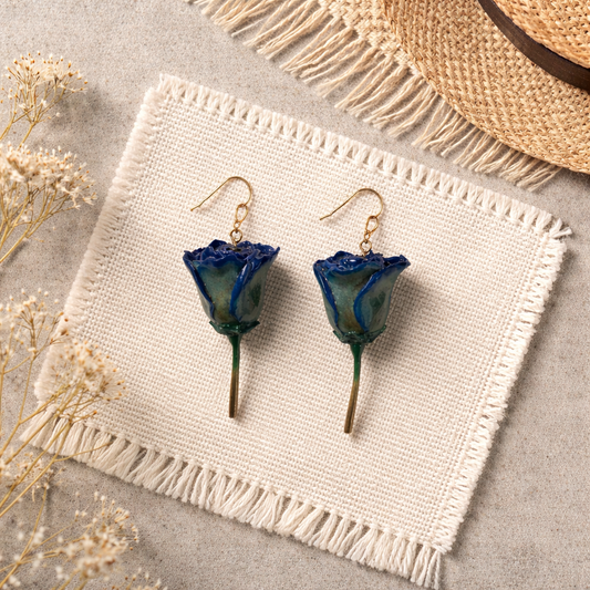 Japanese blue rose earring