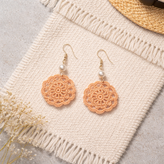 Handmade crochet brown dream catcher earring