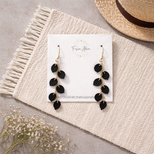 Handmade crochet black leaves earring