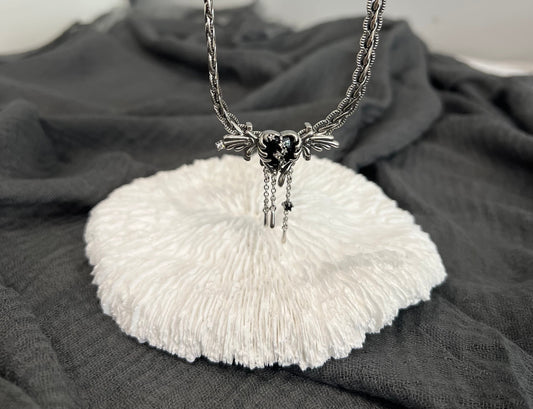 Gothic Jewellery Black wing heart Necklace