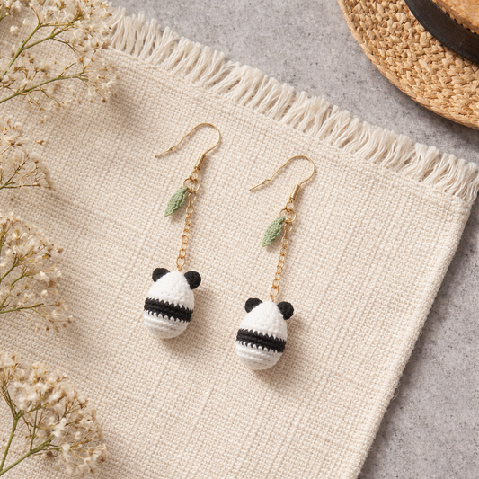 Handmade crochet panda earring