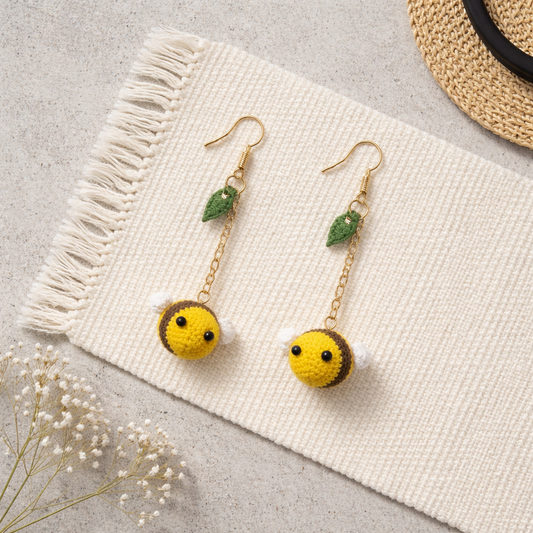 Handmade crochet bee earring