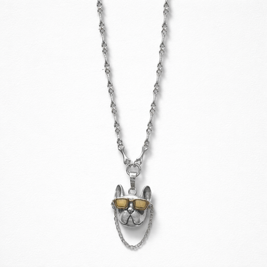 Silver French bulldog necklace