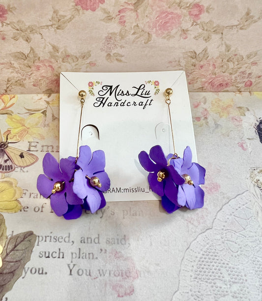 Missliu Handcraft Purple flower dangling earring