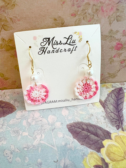 Missliu Handcraft Handmade crochet pink dream catcher earring