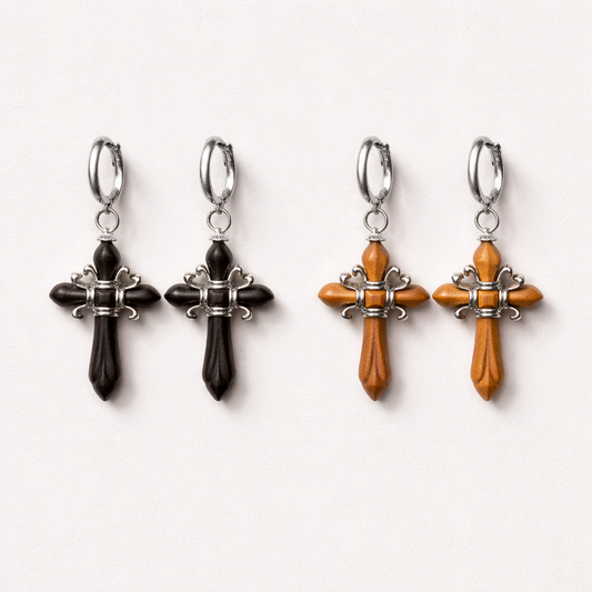 Wooden Cross Earring