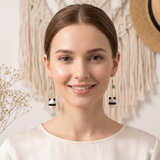Handmade crochet panda earring