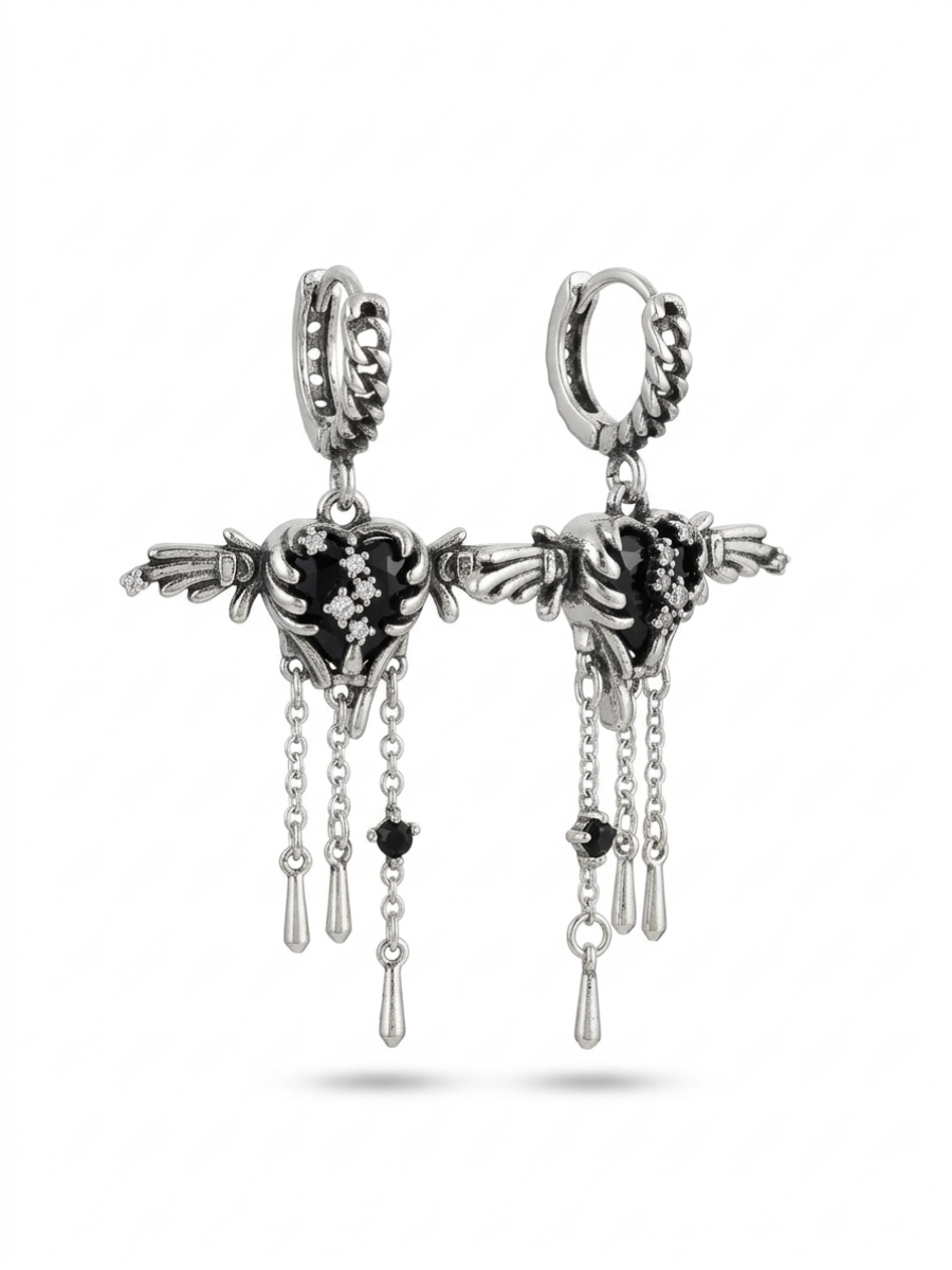 Gothic Jewellery Black wing heart Earring