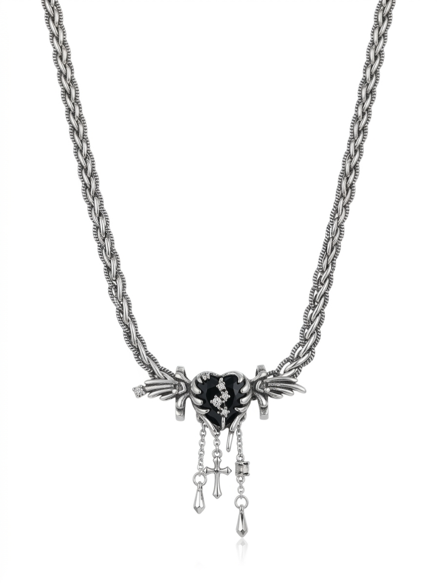 Gothic Jewellery Black wing heart Necklace