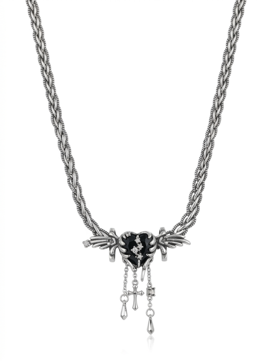 Gothic Jewellery Black wing heart Necklace