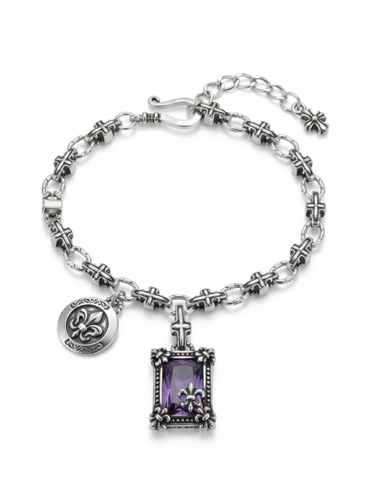 Gothic Jewellery Purple Gem Pendant Bracelet