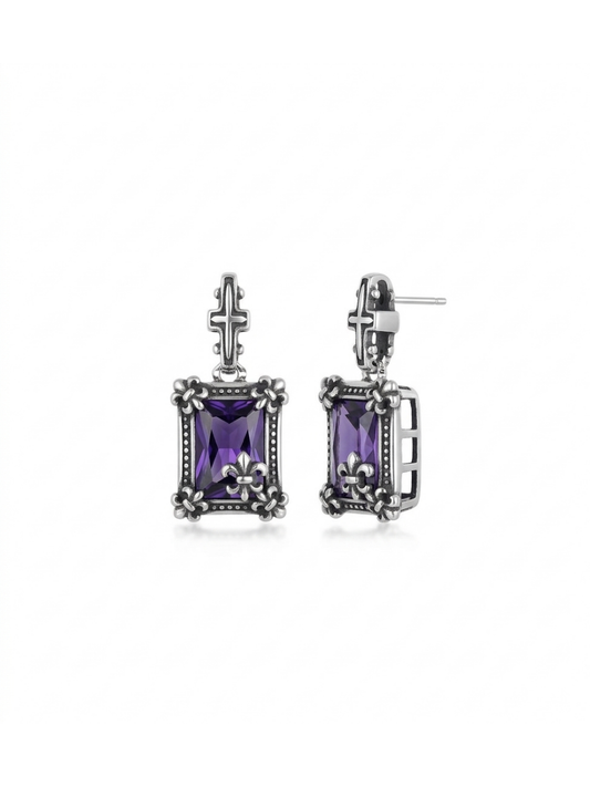 Gothic Jewellery Purple Gem Pendant Earring