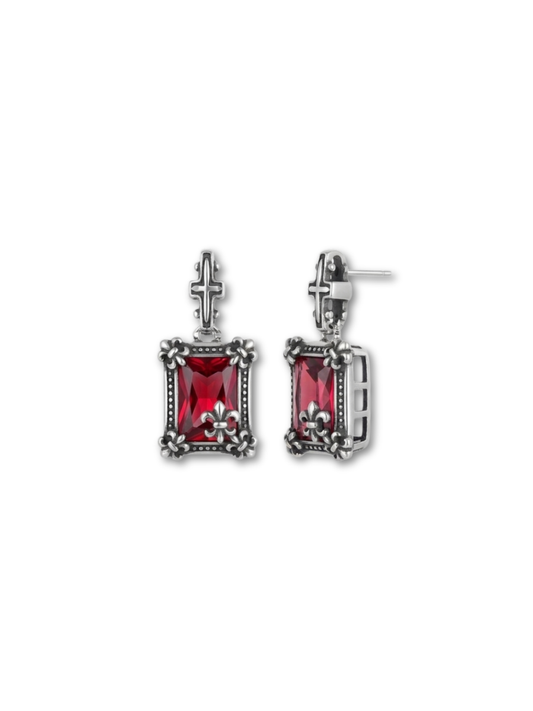 Gothic Jewellery Red Gem Pendant Earring