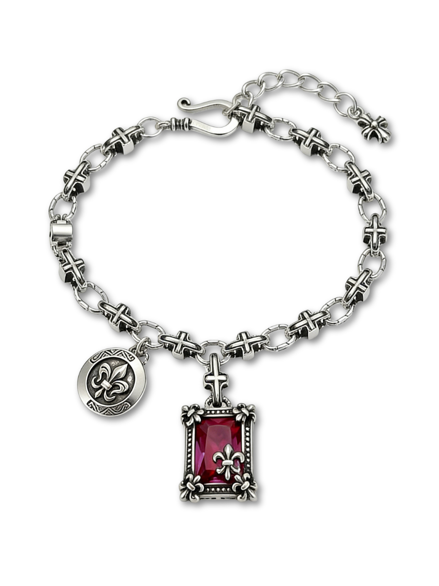 Gothic Jewellery Red Gem Pendant Bracelet
