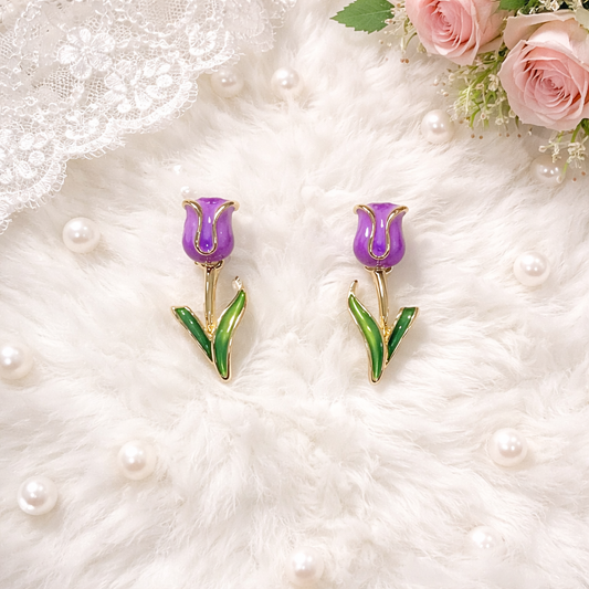 Purple tulip earring