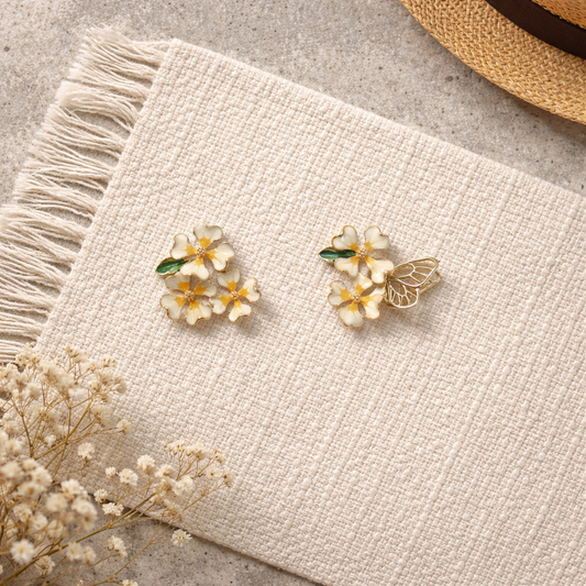 Orange Flower & butterfly earring