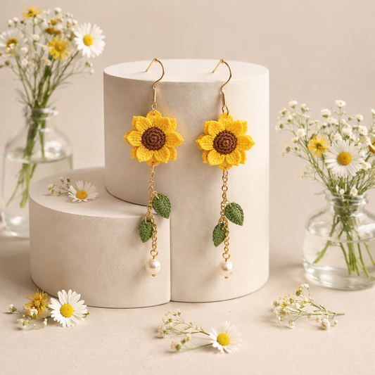 Handmade crochet sunflower earring