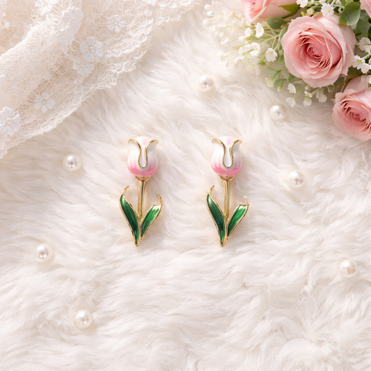 White tulip earring