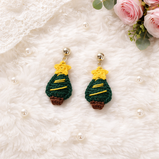 Handmade Crochet Christmas tree earring