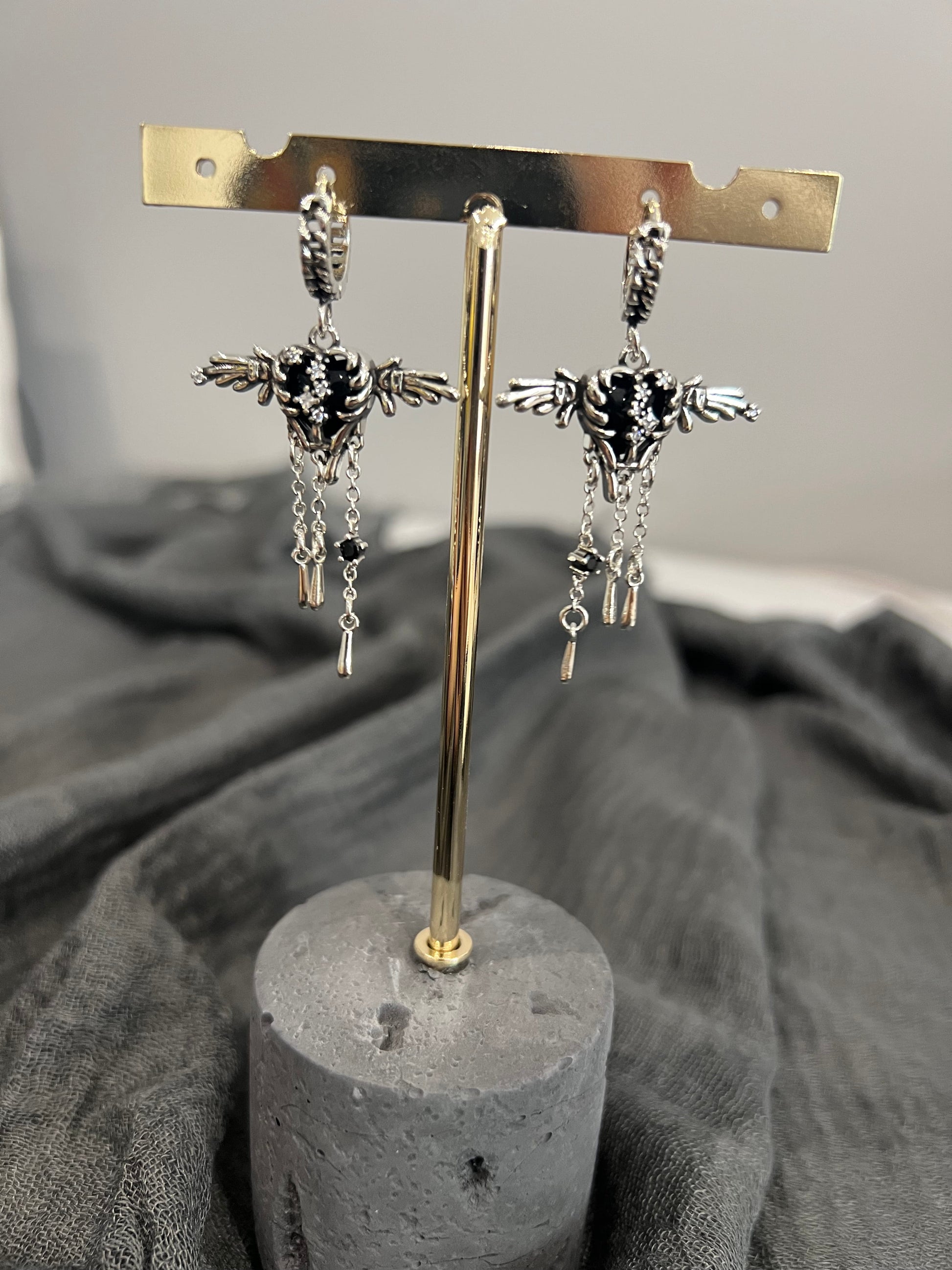 Gothic Jewellery Black wing heart Earring