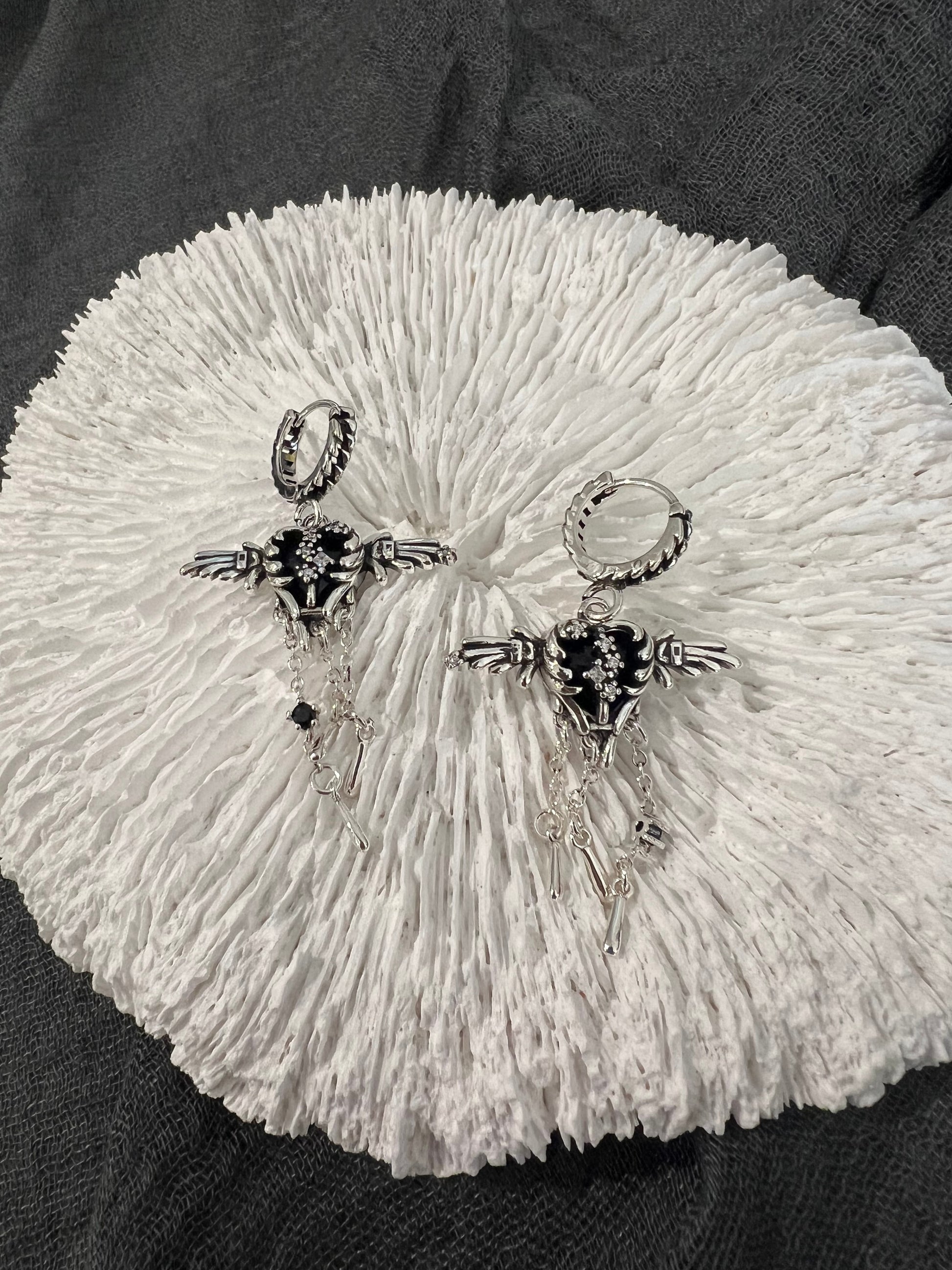 Gothic Jewellery Black wing heart Earring