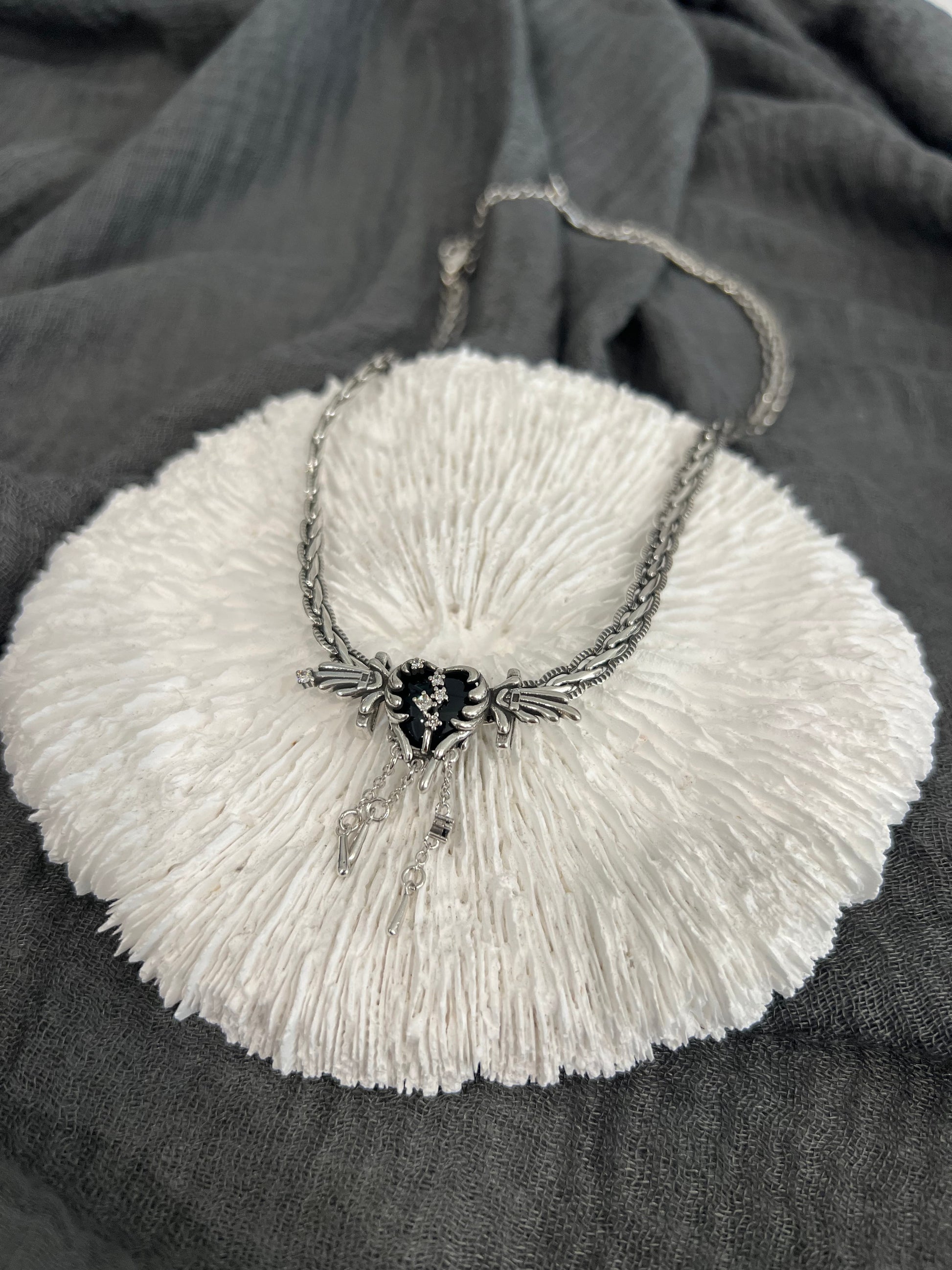 Gothic Jewellery Black wing heart Necklace