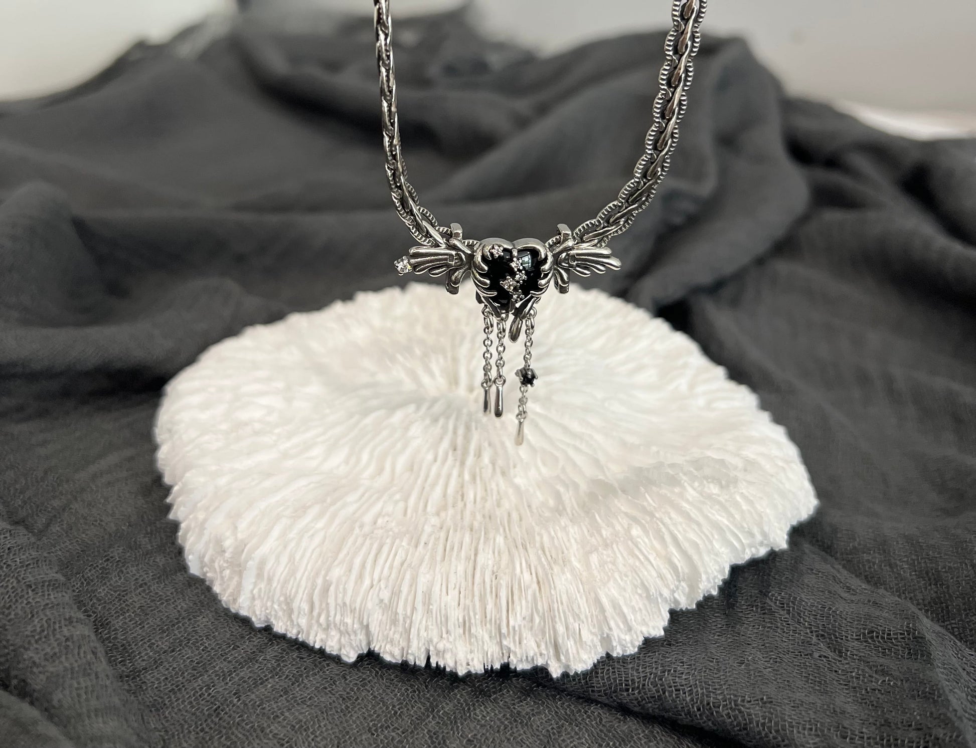 Gothic Jewellery Black wing heart Necklace