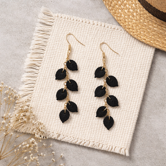 Handmade crochet black leaves earring