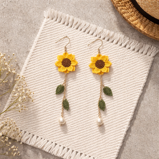 Handmade crochet sunflower earring