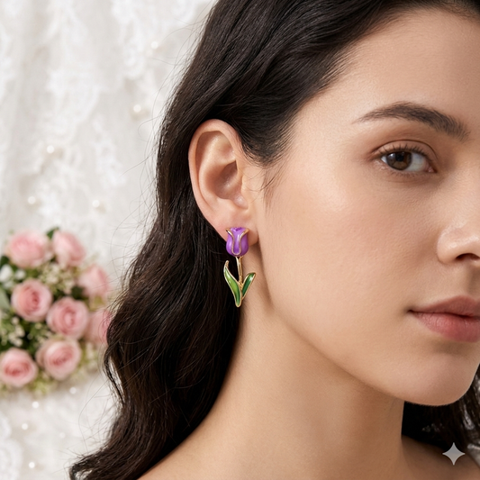Purple tulip earring