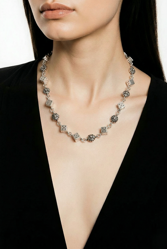 Silver dice necklace