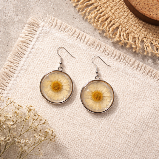 Handmade white daisy earring