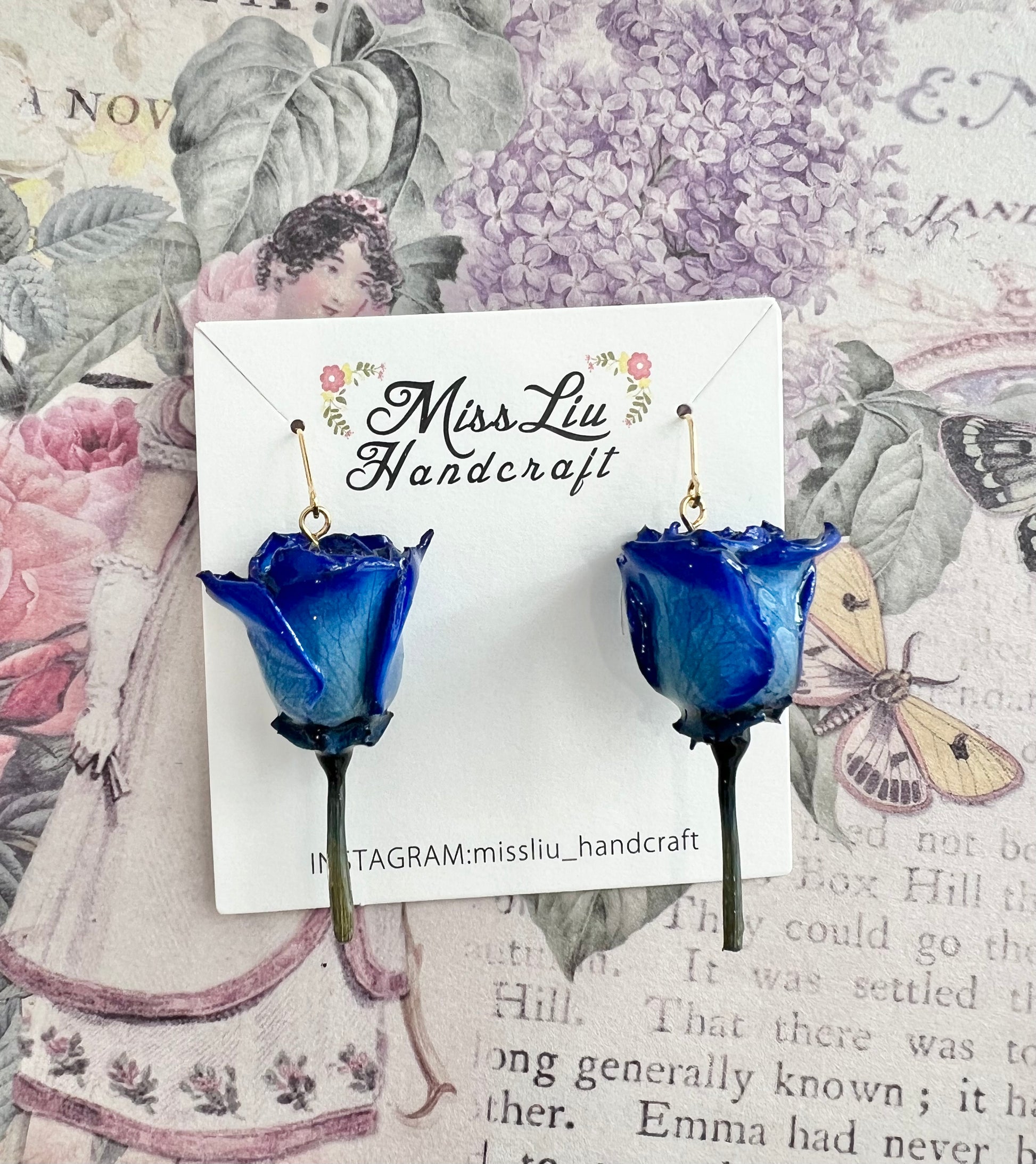Missliu Handcraft Japanese blue rose earring