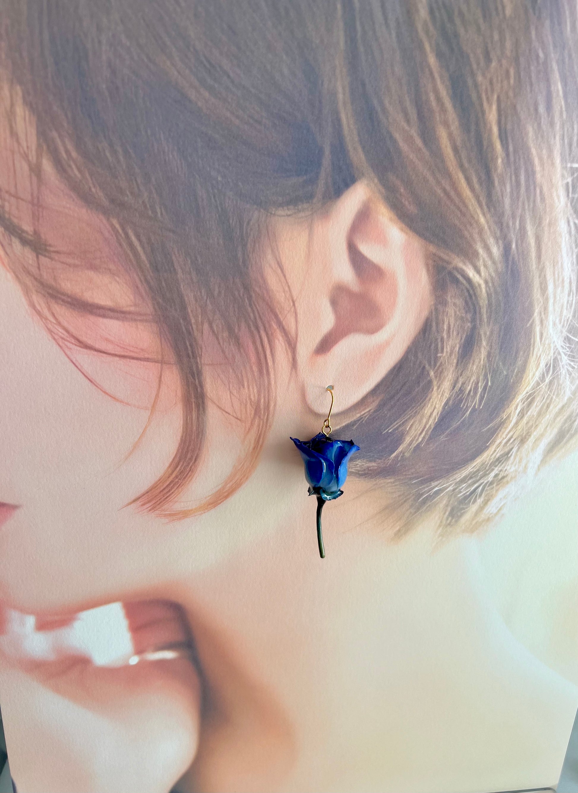 Missliu Handcraft Japanese blue rose earring