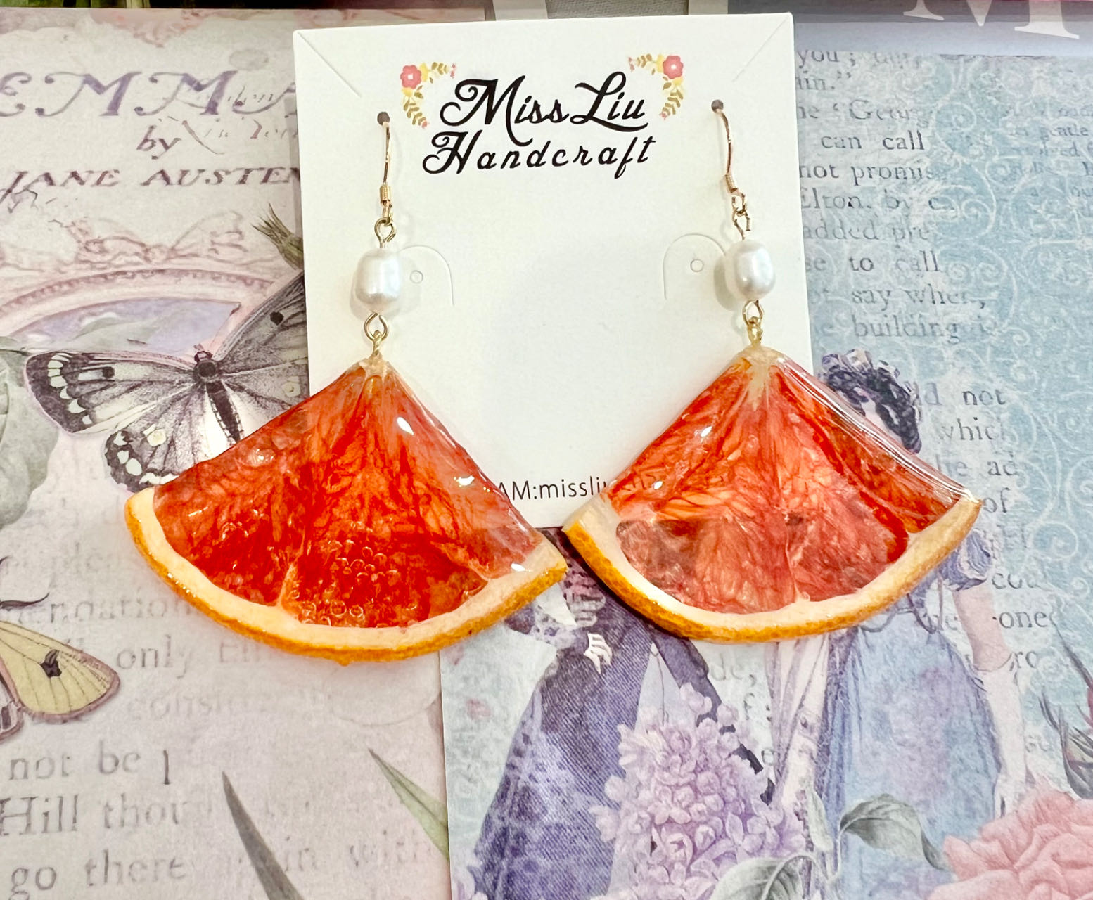Missliu Handcraft Handmade real grapefruit earring