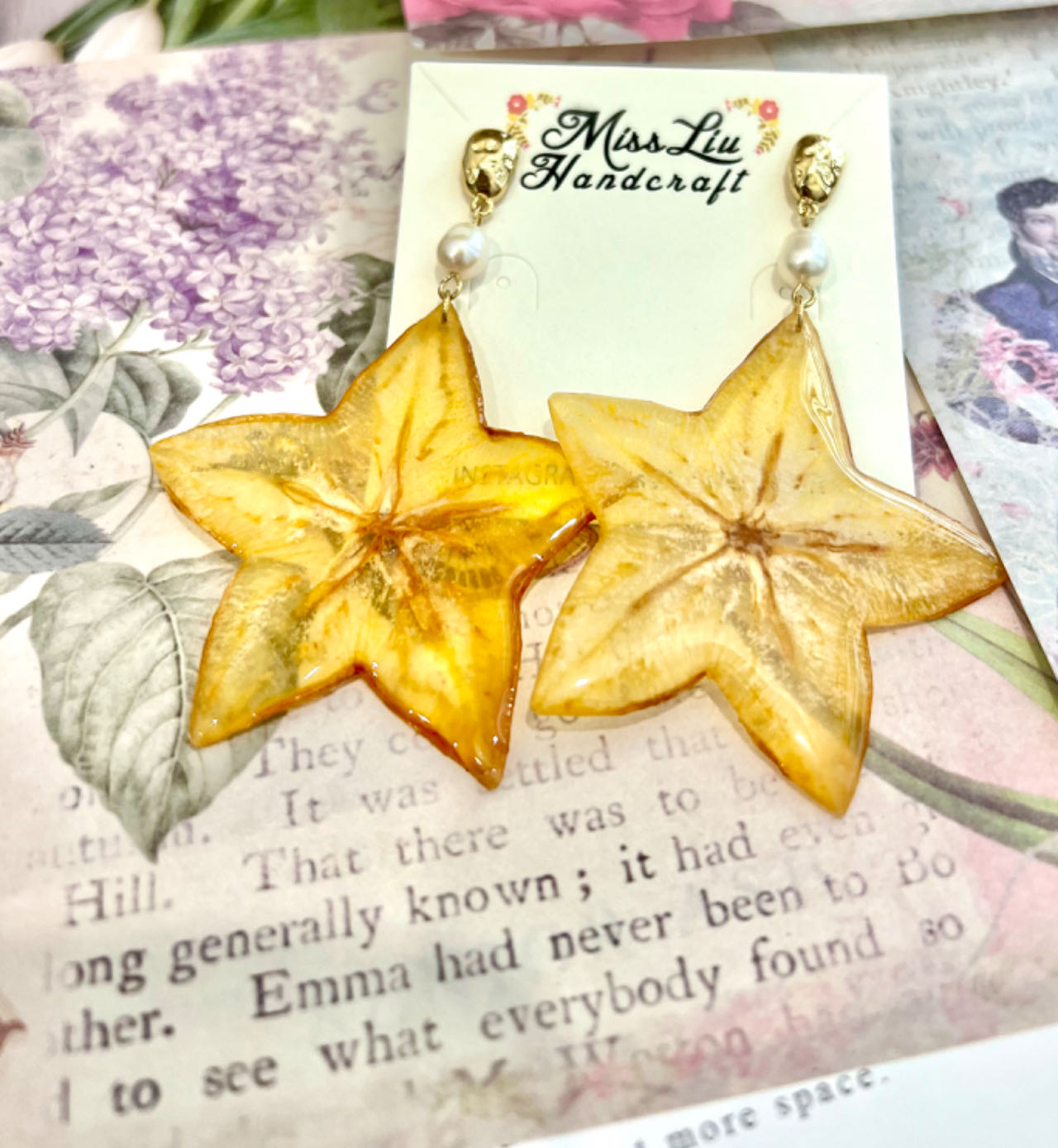 Missliu Handcraft Handmade real star fruit earring