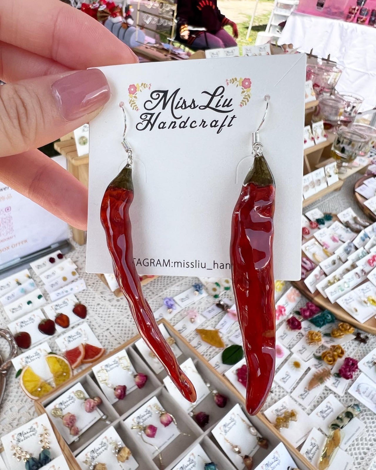 Missliu Handcraft Handmade real chilli earring