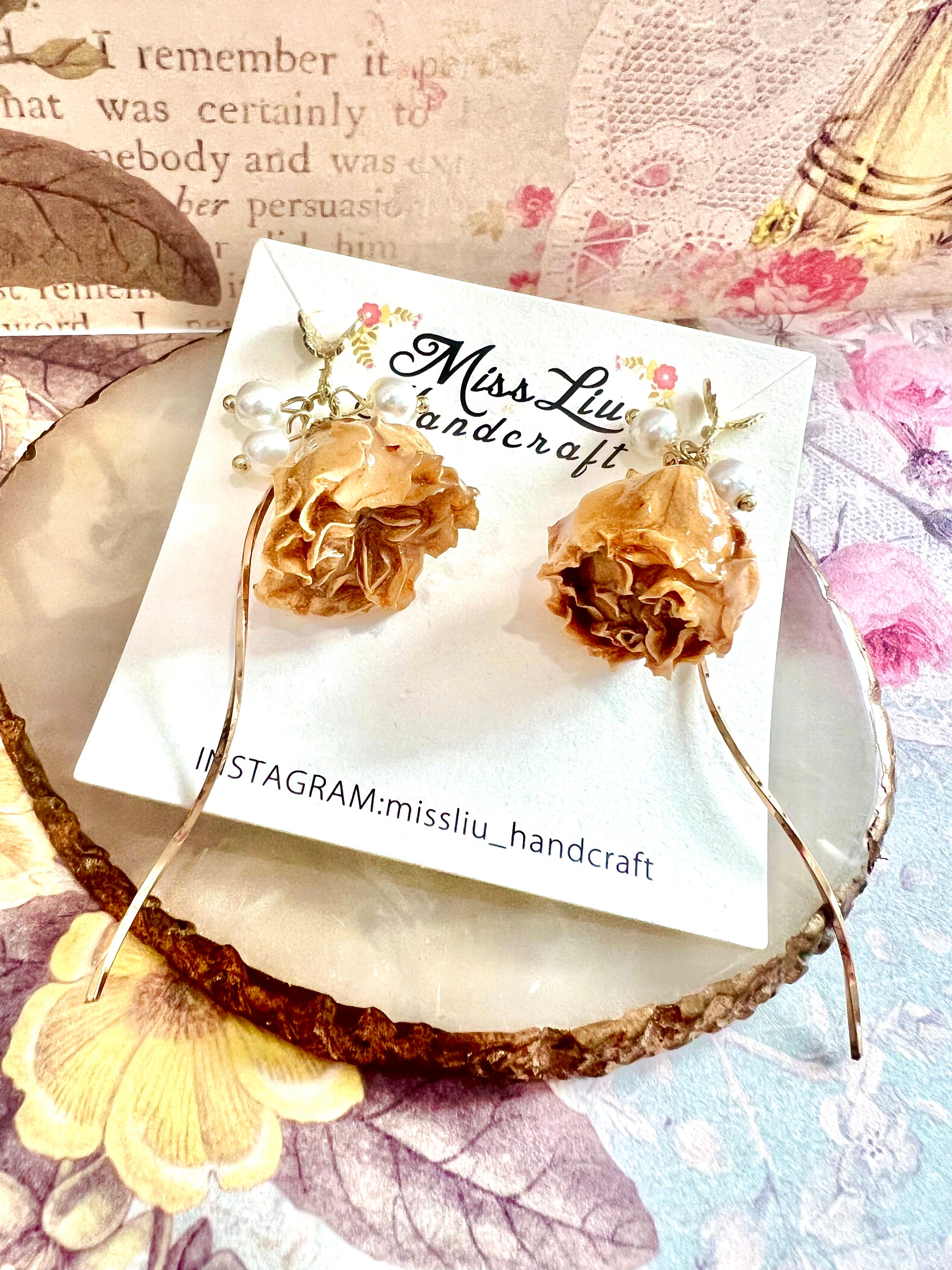 Missliu Handcraft Handmade yellow rose butterfly+ pearl earring