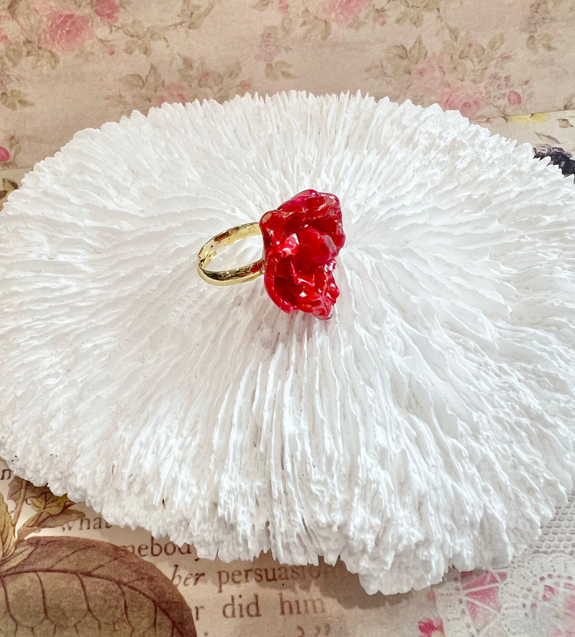 Missliu Handcraft Handmade red rose ring