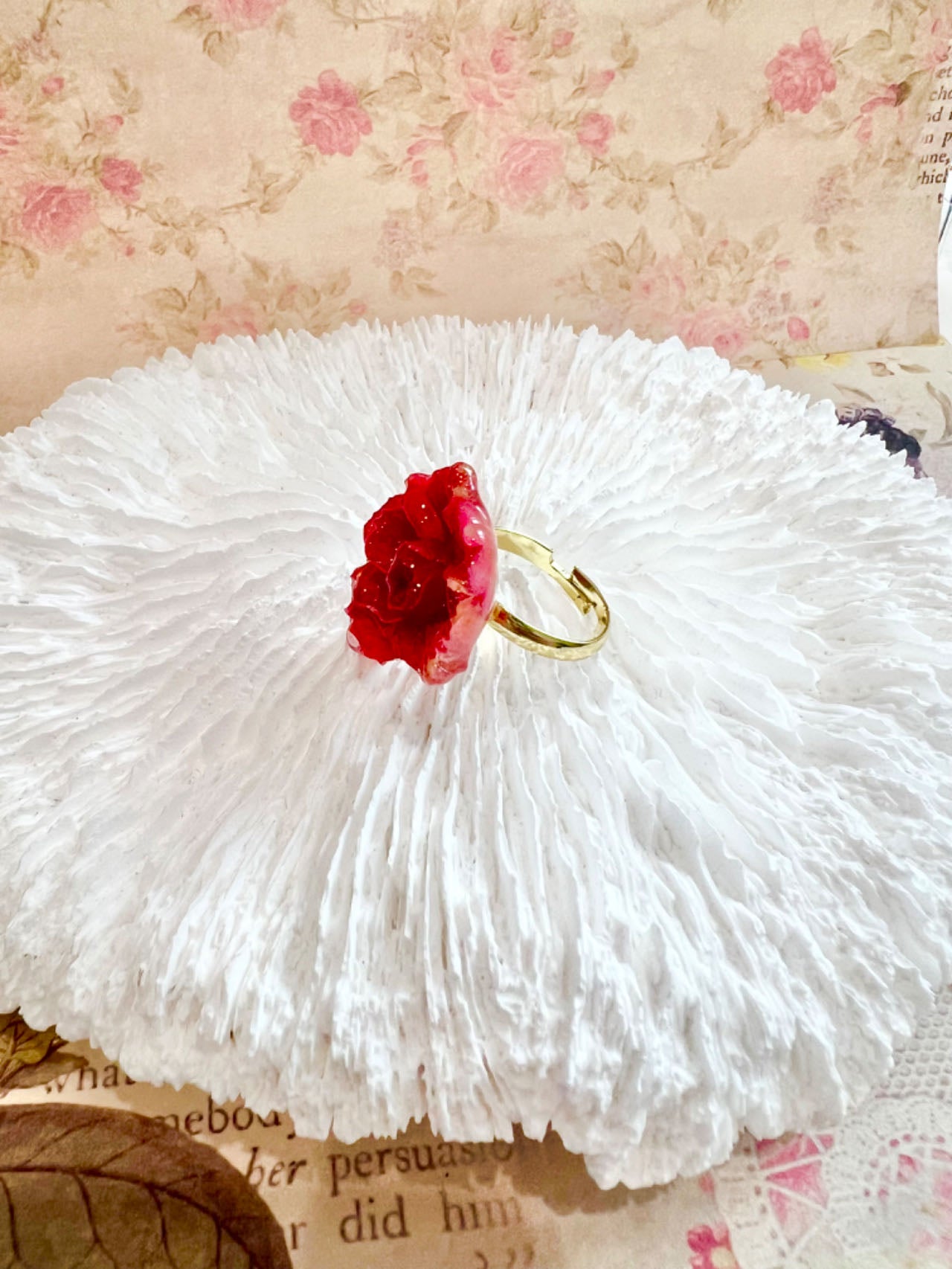 Missliu Handcraft Handmade red rose ring