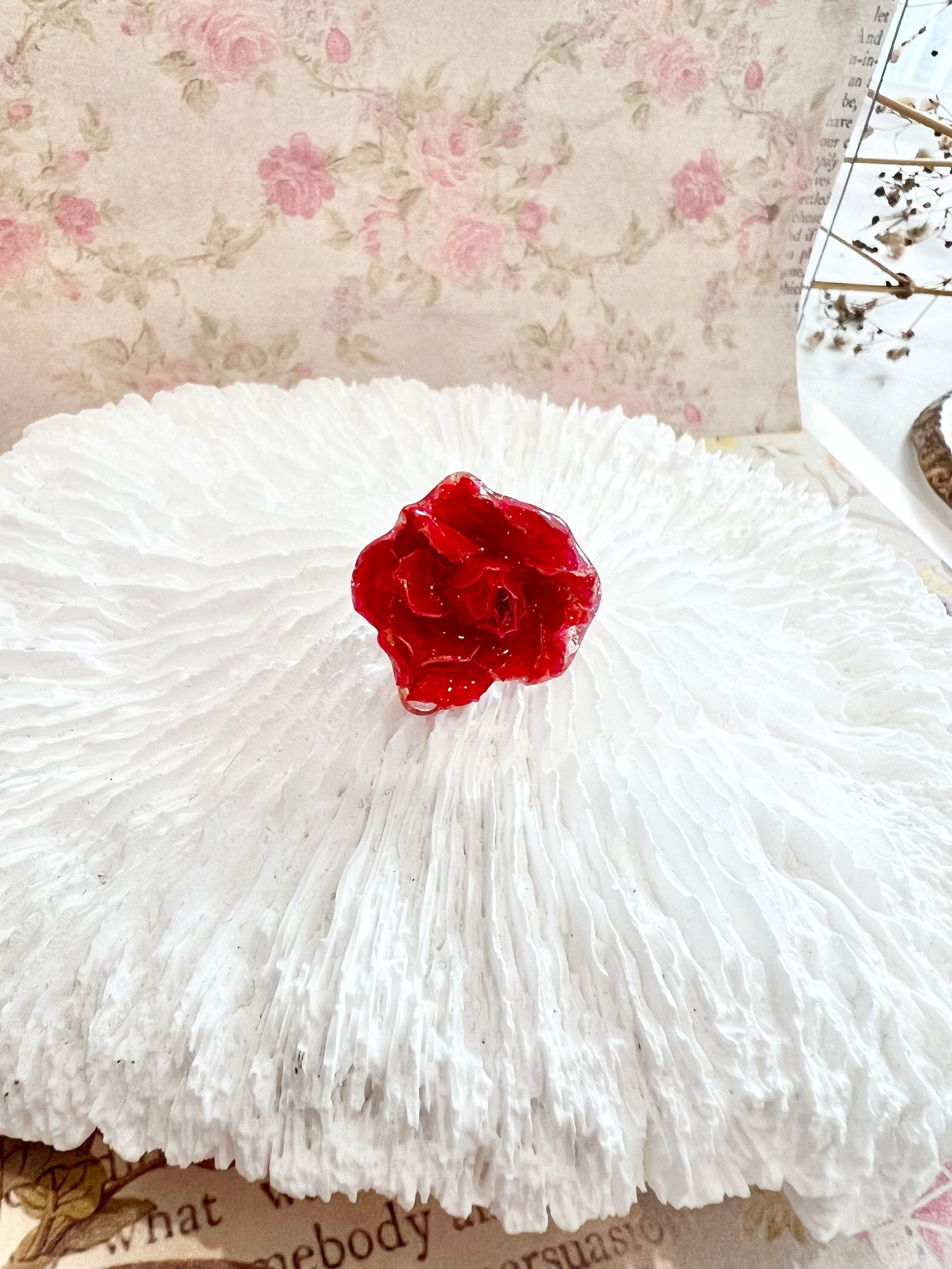 Missliu Handcraft Handmade red rose ring