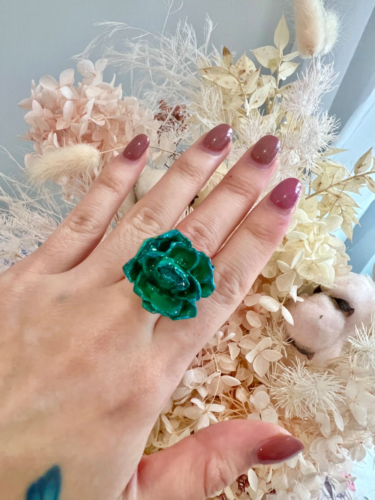 Missliu Handcraft Handmade blue rose ring