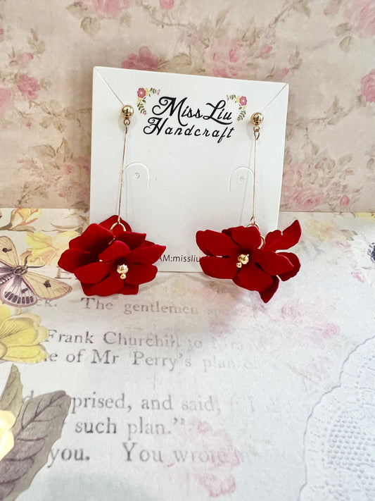 Missliu Handcraft Red flower dangling earring