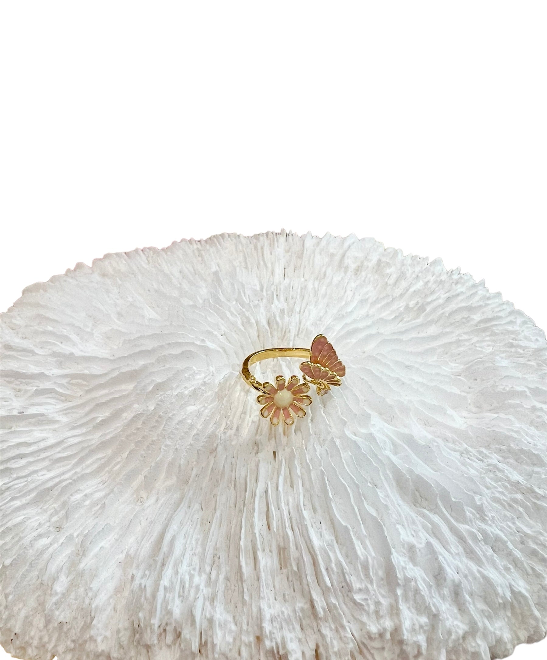 Missliu Handcraft Pink Flower butterfly ring